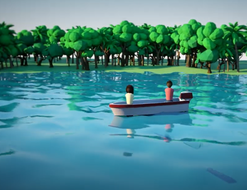 animated image of people in a boat on a lake